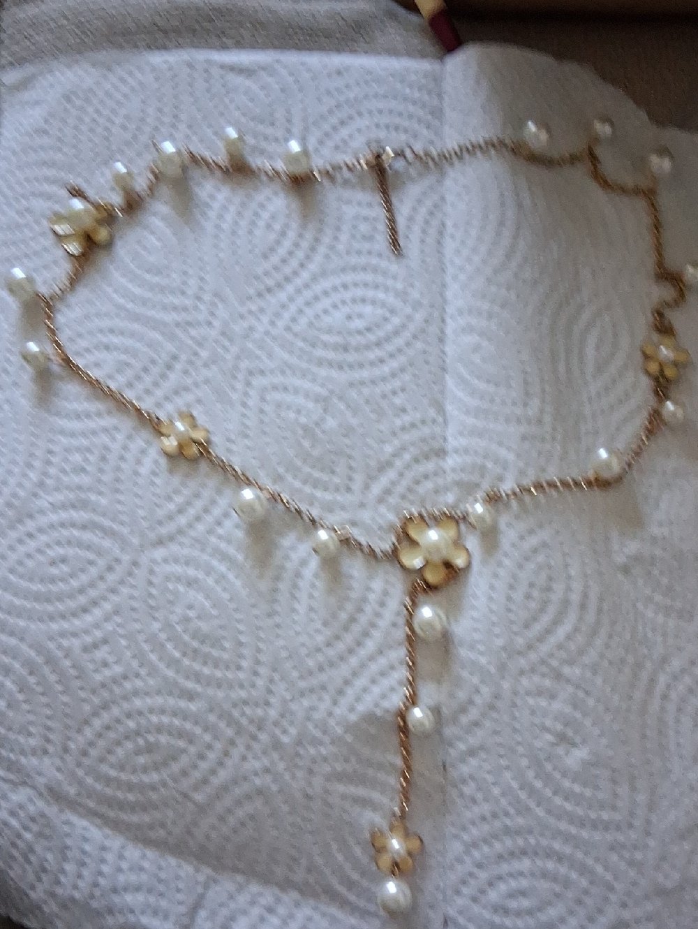 Gold-Tone Pearl Flower Drop Y-Necklace - Women's Jewelry